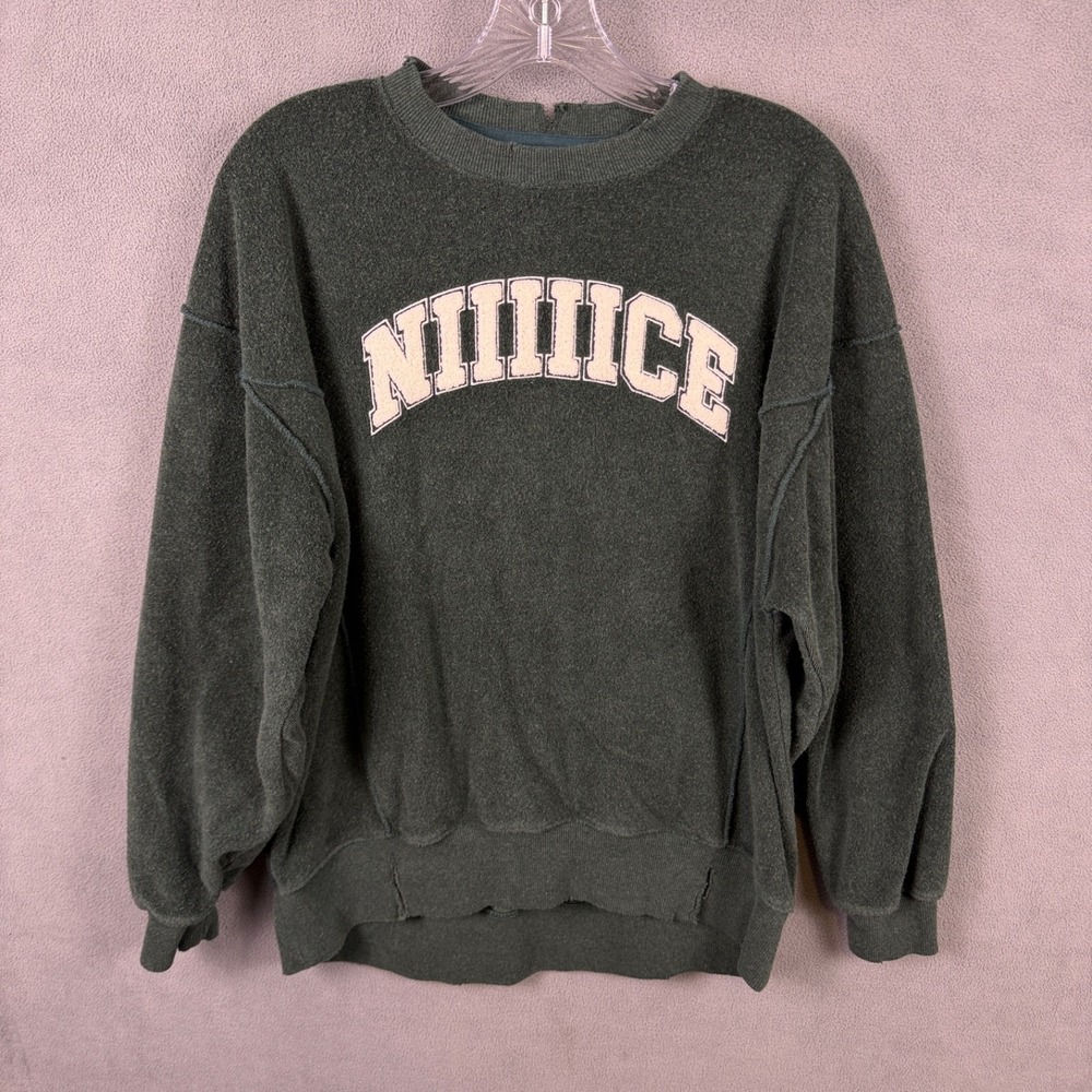Aerie Womens The Chill Cozy Terry Cloth Sweatshirt Green Oversized NIIIIICE XXS